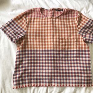 Button Back Check Top